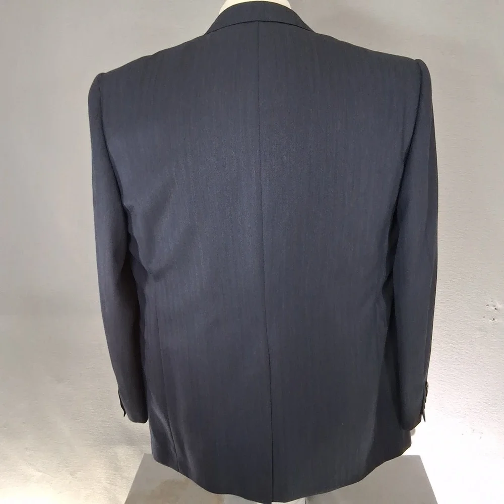 Holland & Sherry Custom Sport Coat 46R Relaxed Blue Herringbone  Super 100s Wool